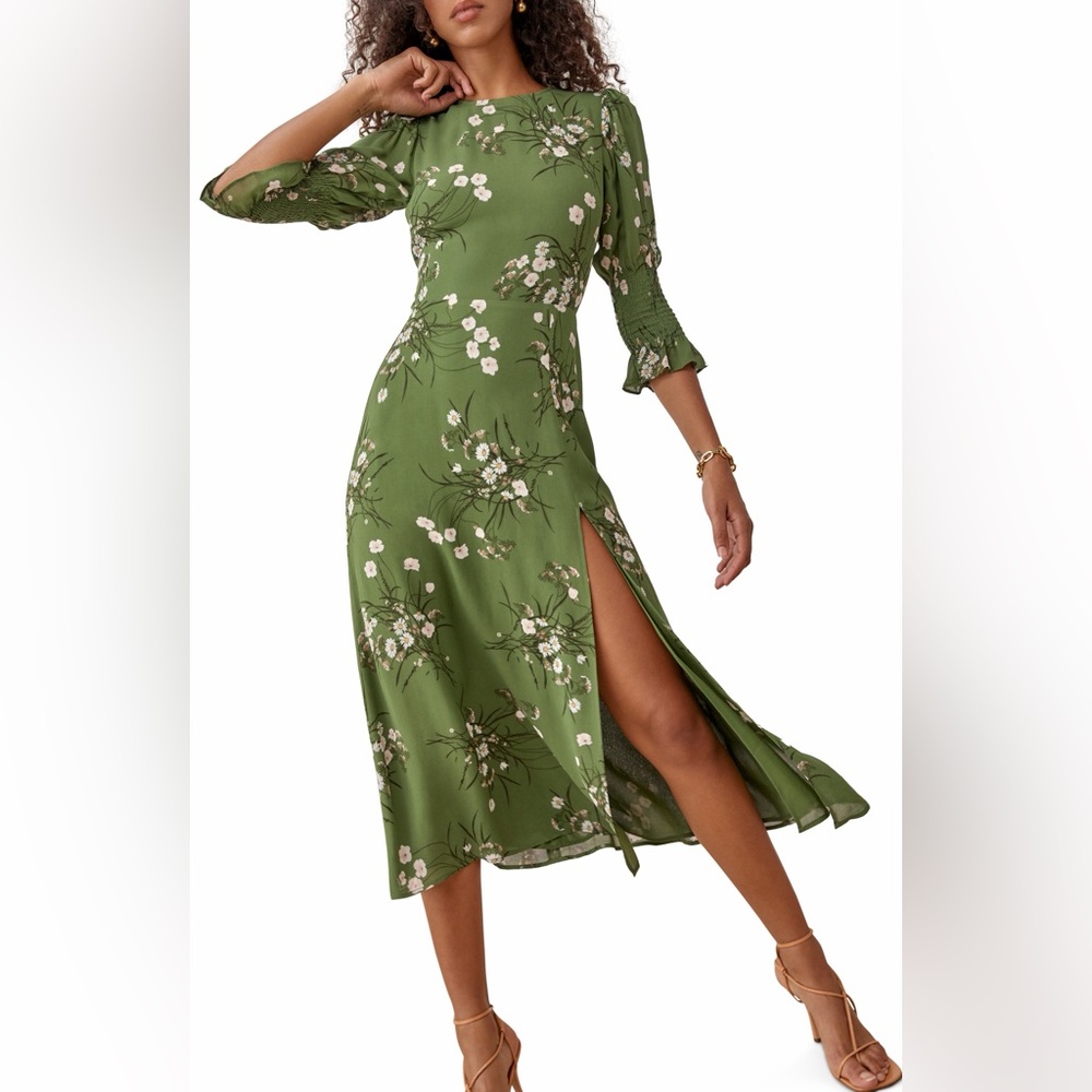 Reformation green midi floral dress size 2